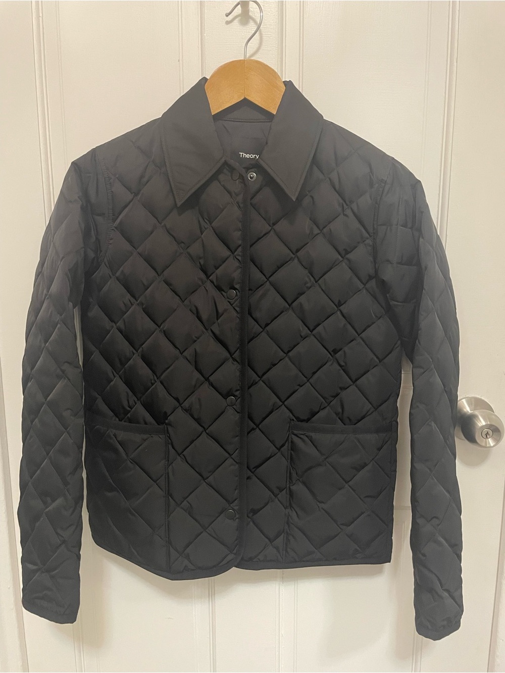 Theory Black Quilted Button-Front Puffer Jacket